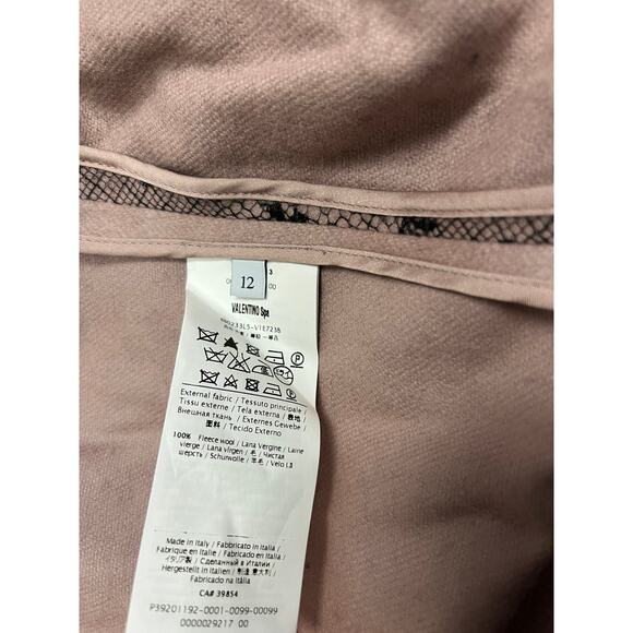 VALENTINO Pink 100% Wool Black Floral Lace Long Sleeve Crew Neck Jacket Size 12 - Picture 3 of 4